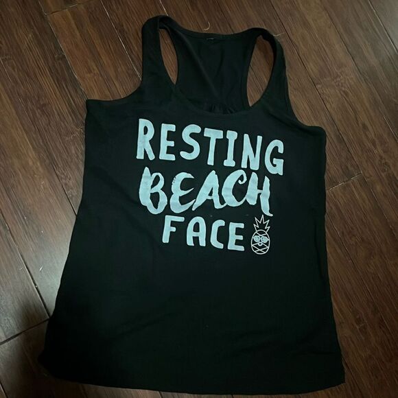 Resting Beach Face Black Tank Top - Size Medium Women's Tank - Picture 1 of 2